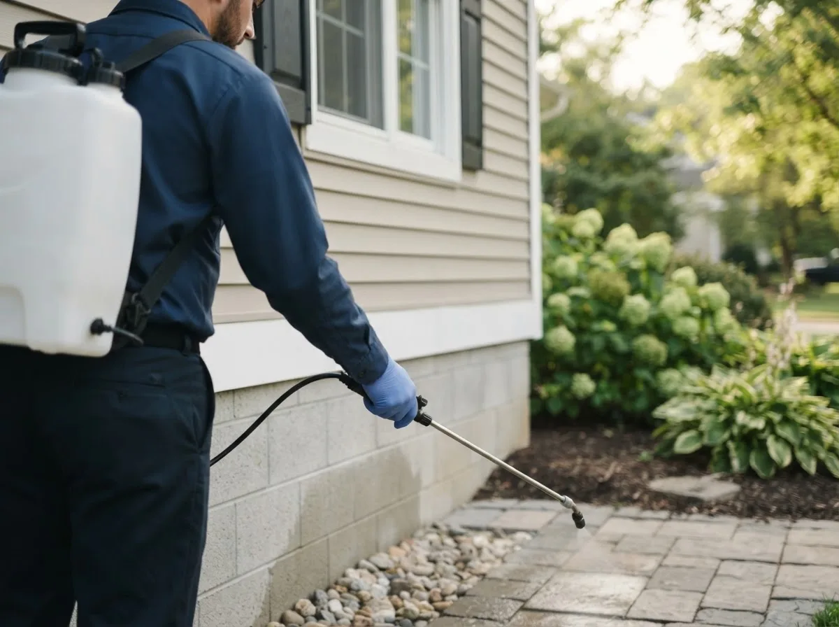 Pest control technician inspecting a home in Alburtis, PA